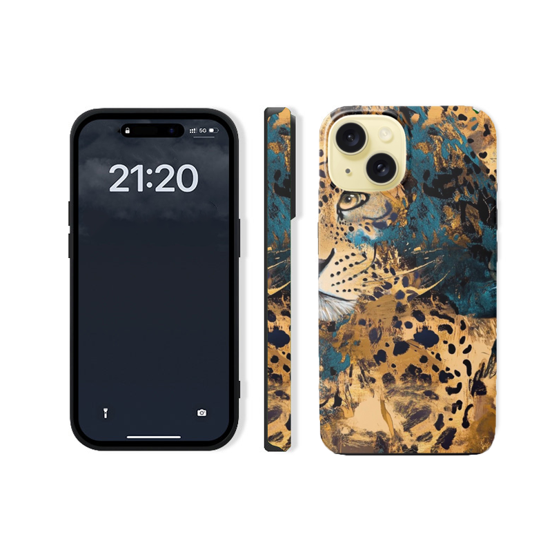 For iPhone 15 Dual layers Protective case,Leopard Print