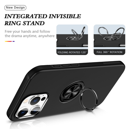 For iPhone 14 Pro Slim Case with Metal Ring Stand,Black