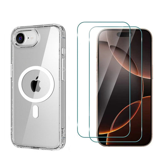 For iPhone 16e Magsafe  Clear Case + 2 x Tempered Glass Protectors