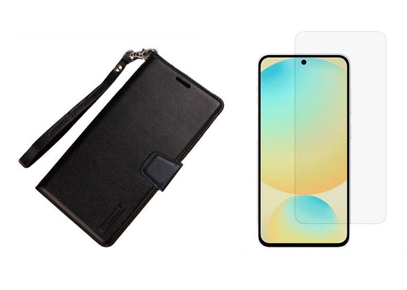 For OPPO Reno 13 F Wallet Black Case with Lanyard + 1 x Screen Protector