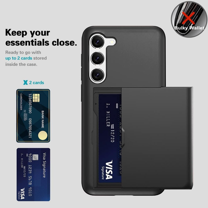 For Samsung Galaxy A36 5G Slide Card Holder Shockproof Back Case-Black
