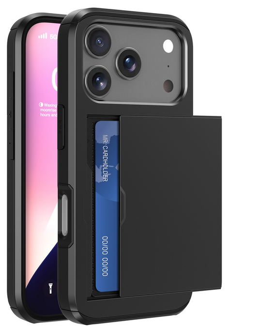 For Apple iPhone 17 Pro Max Slide Wallet Card Shockproof Cover-Black