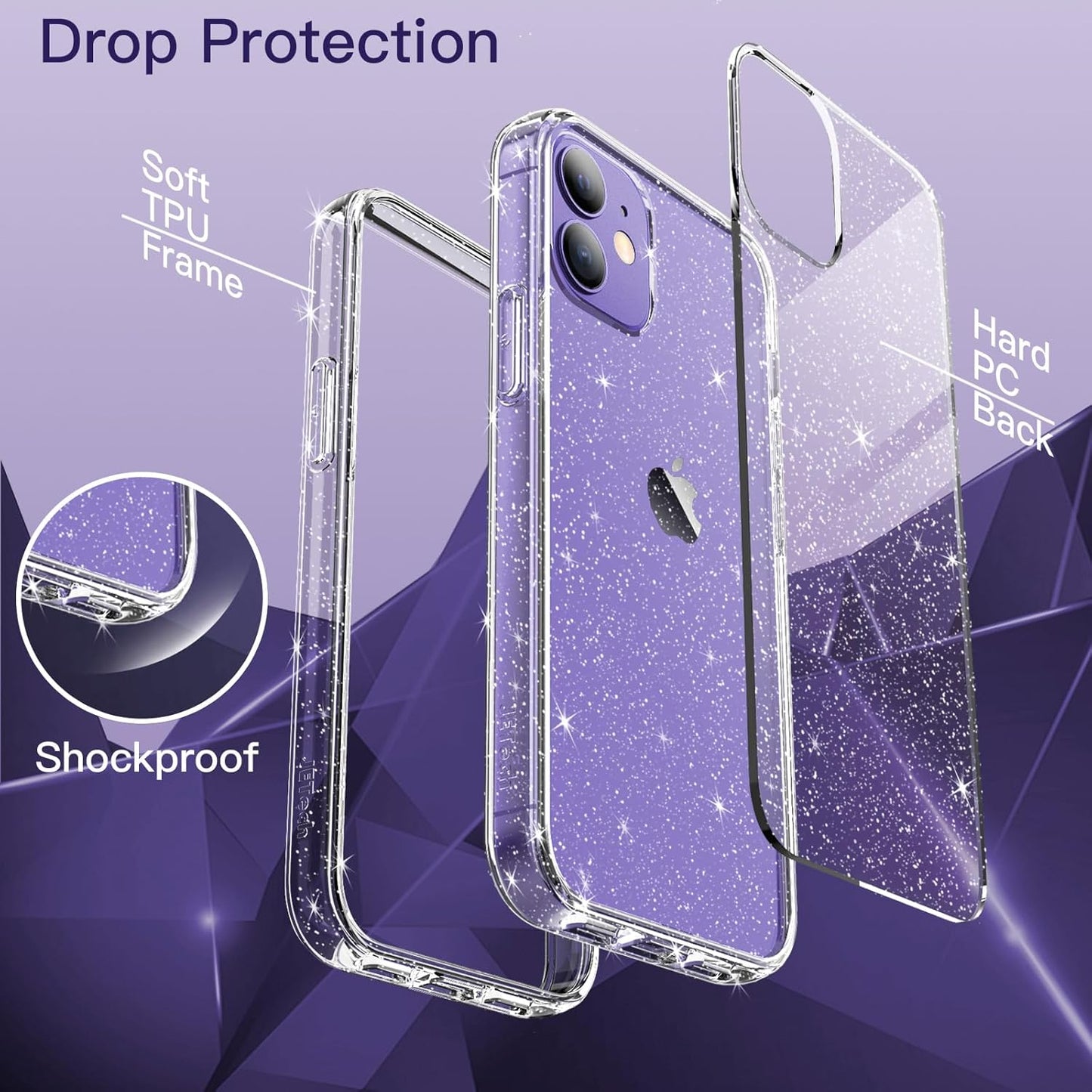 For iPhone 12/12 Pro, 6.1-Inch, Bling Sparkle Shockproof Phone Cover