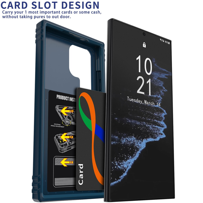 For Samsung Galaxy S22 Ultra  Shockproof Case with kickstand-Blue