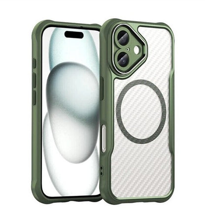 For Apple iPhone 16 Series Magnet Shockproof Carbon Fiber Case