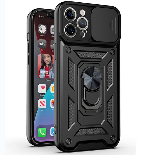 For Apple iPhone 14 Pro Shockproof Case with  Kickstand Cover-Black