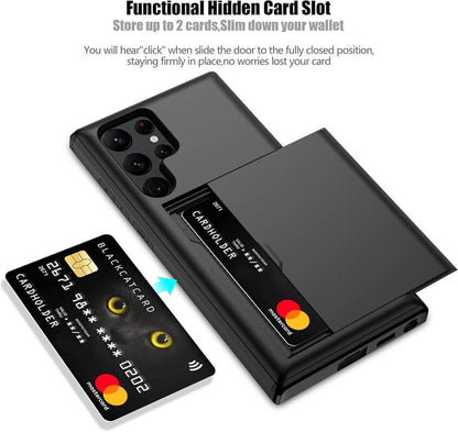 For Samsung Galaxy S24 Ultra Slide Card Holder Shockproof Case-Black
