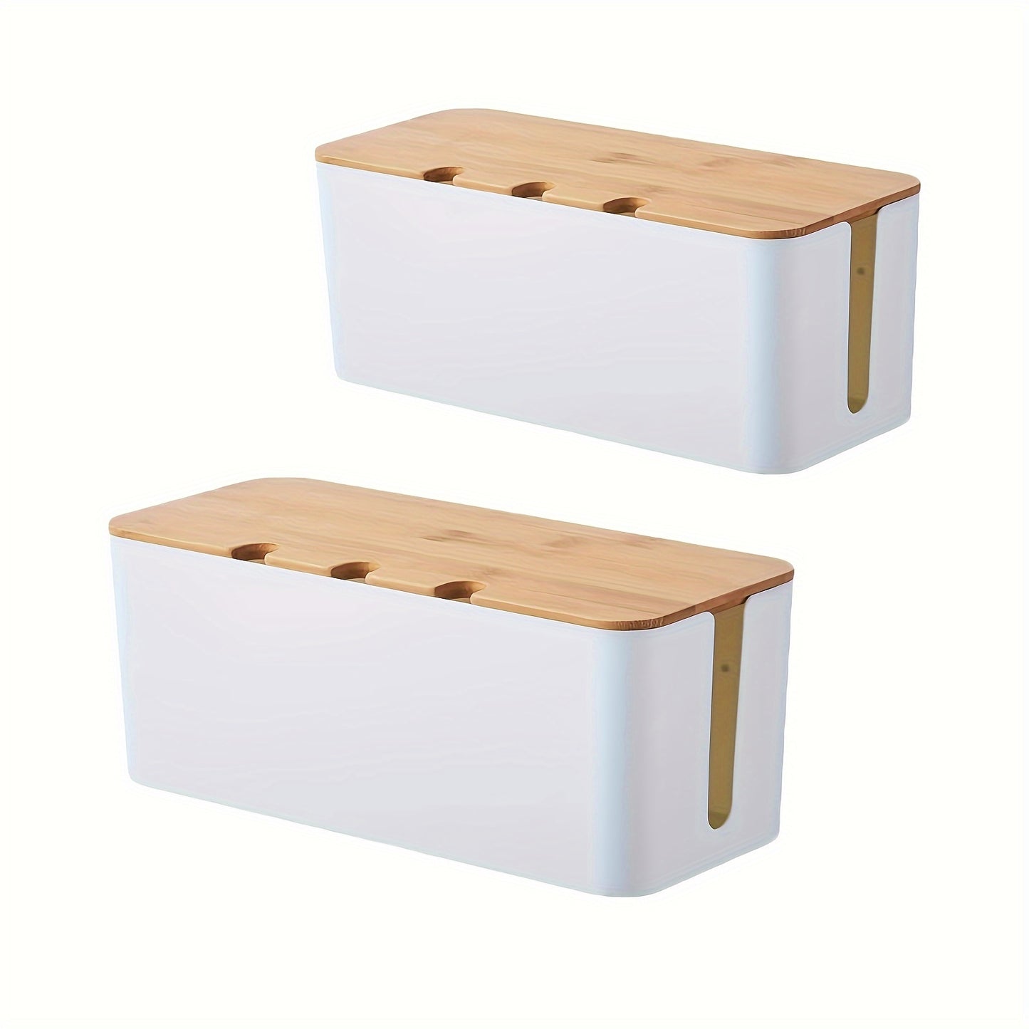 Large & Medium Cable Organizer Box with Bamboo Lid-White