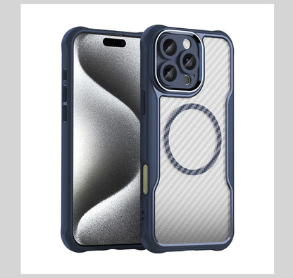 For Apple iPhone 16 Series Magnet Shockproof Carbon Fiber Case
