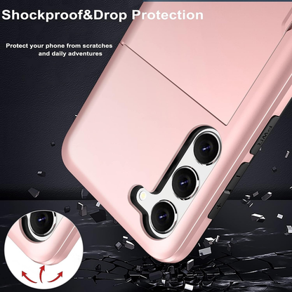For Samsung Galaxy S25 Plus Slide Armor Card Holder Shockproof Back Cover-Rose Gold