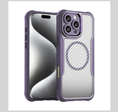 For Apple iPhone 16 Series Magnet Shockproof Carbon Fiber Case