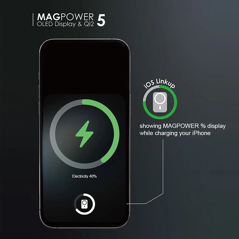 Sleek  5000mAh Magsafe Magnetic Portable Thin Power Bank Battery 5in 1-Black
