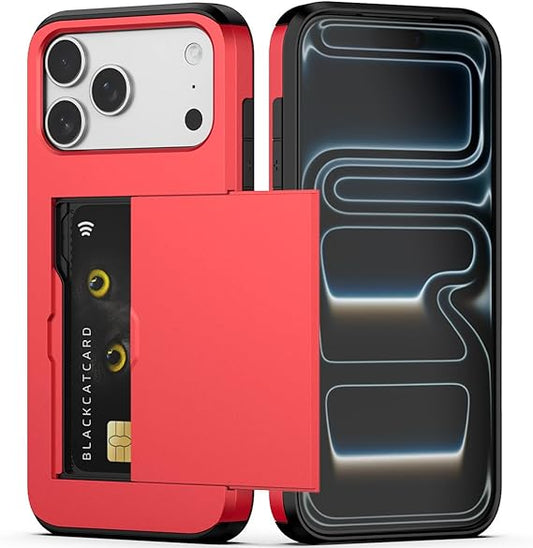 For iPhone 17 Pro Max Slide Card Holder Shockproof Case Cover-Red