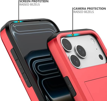 For iPhone 17 Pro Max Slide Card Holder Shockproof Case Cover-Red