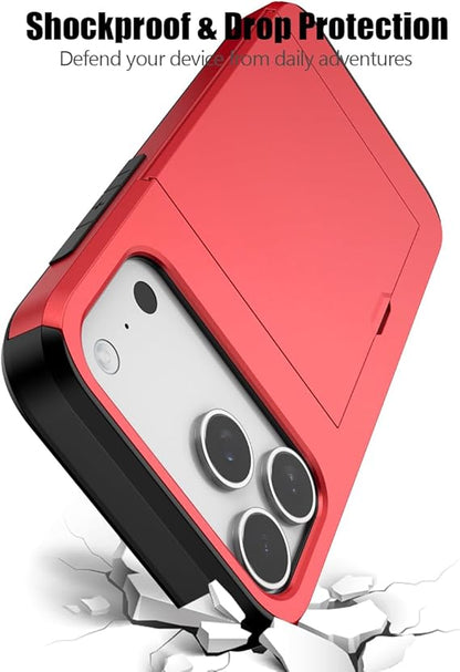 For iPhone 17 Pro Max Slide Card Holder Shockproof Case Cover-Red