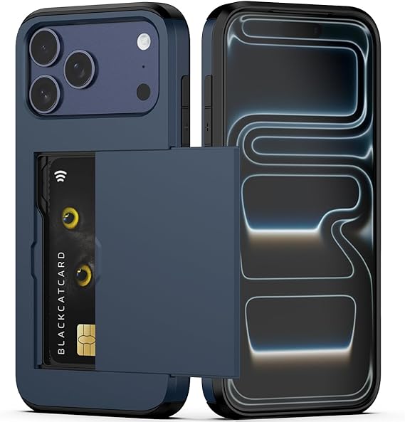 For iPhone 17 Pro Slide Card Holder Shockproof Case Cover-Navy Blue