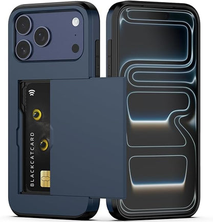 For iPhone 17 Pro Slide Card Holder Shockproof Case Cover-Navy Blue