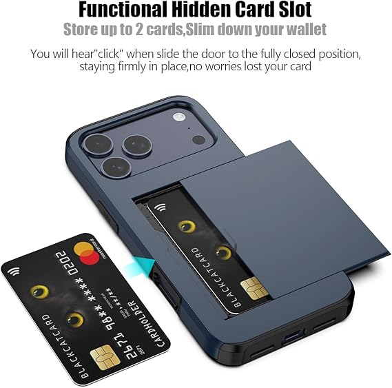 For iPhone 17 Pro Slide Card Holder Shockproof Case Cover-Navy Blue