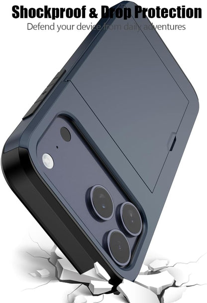 For iPhone 17 Pro Slide Card Holder Shockproof Case Cover-Navy Blue