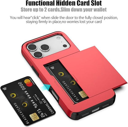 For iPhone 17 Pro Max Slide Card Holder Shockproof Case Cover-Red