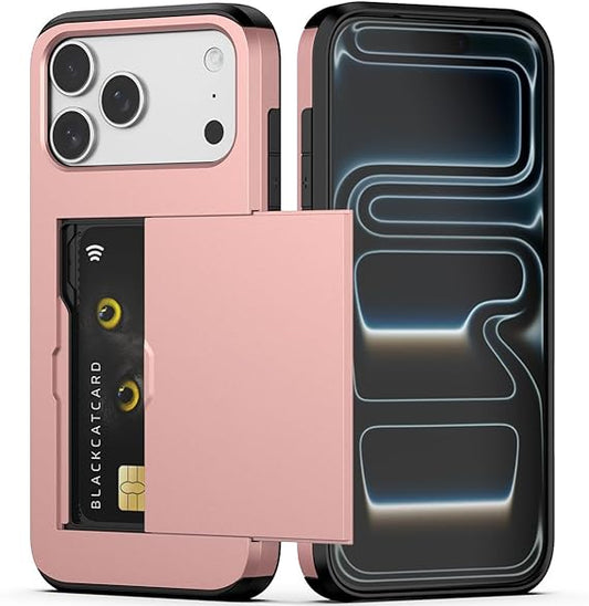 For iPhone 17 Pro Slide Card Holder Shockproof Case Cover-Rose Gold