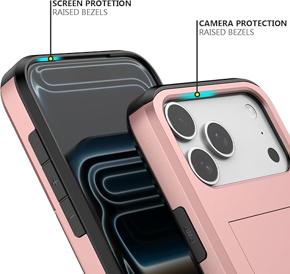 For iPhone 17 Pro Slide Card Holder Shockproof Case Cover-Rose Gold