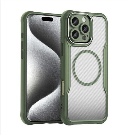 For Apple iPhone 16 Series Magnet Shockproof Carbon Fiber Case