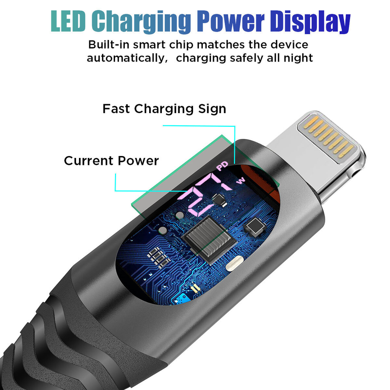 3 PCs Braided Type C to lightning  27W PD Fast Charging data Cable-2m