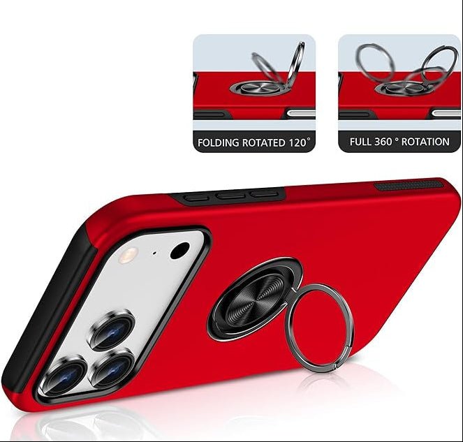For iPhone 17 Pro Max Case with Metal Ring Stand-Red