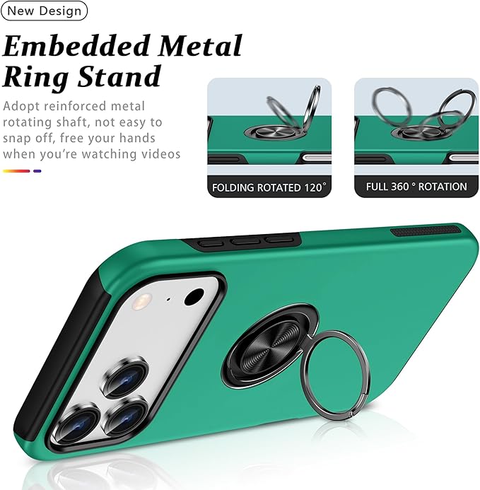 For iPhone 17 Pro Max Case with Metal Ring Stand-Green