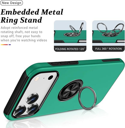 For iPhone 17 Pro Max Case with Metal Ring Stand-Green
