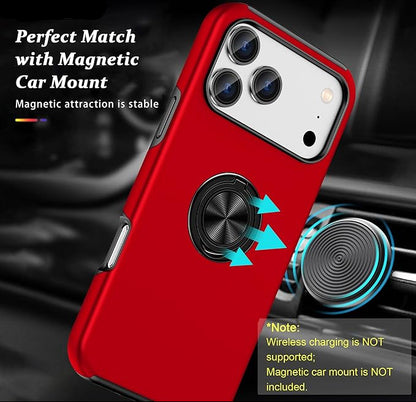 For iPhone 17 Pro Max Case with Metal Ring Stand-Red