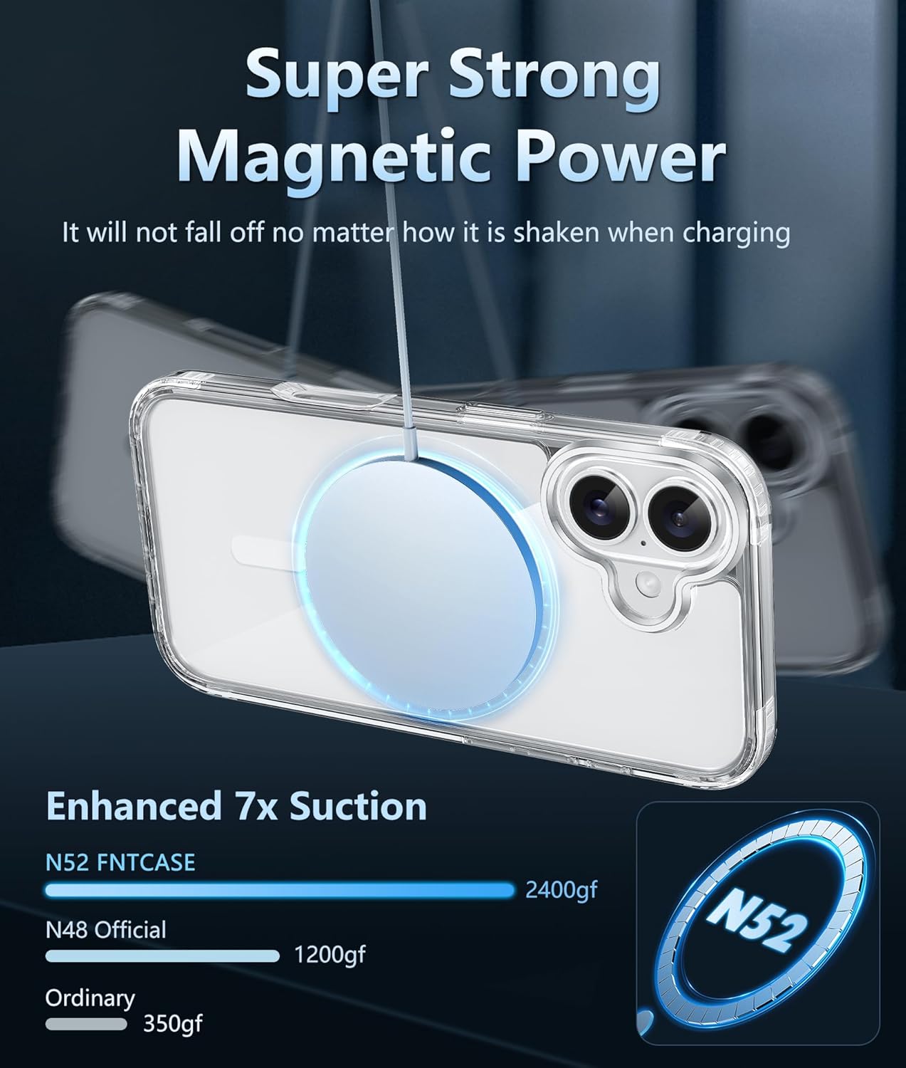 For iPhone 16 Plus Clear Magnetic Slim Case with a Tempered Glass Screen Protector