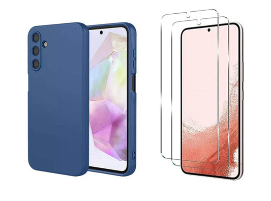 For Samsung Galaxy A05s Silicone Shockproof Navy Blue Case + 2 Screen Protectors