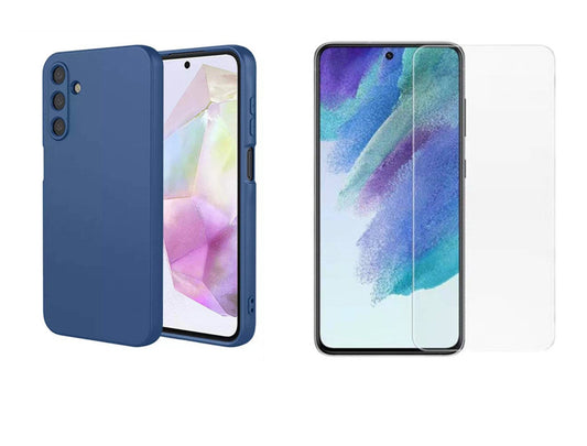 For Samsung Galaxy A55  Navy Blue Silicone Gel case + 2 x Screen Protectors