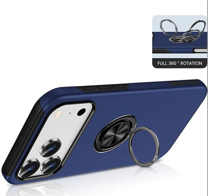 For iPhone 17 Pro Max Case with Metal Ring Stand-Navy Blue