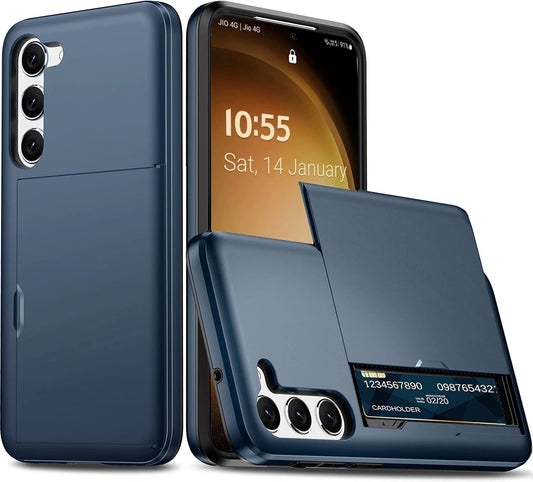 For Samsung Galaxy A56 5G Slide Card Holder Shockproof Back Case-Navy Blue