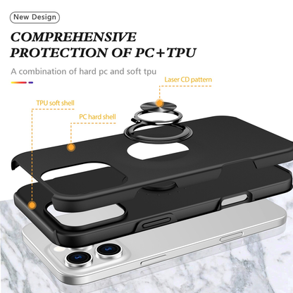 For iPhone 14 Pro Slim Case with Metal Ring Stand,Black