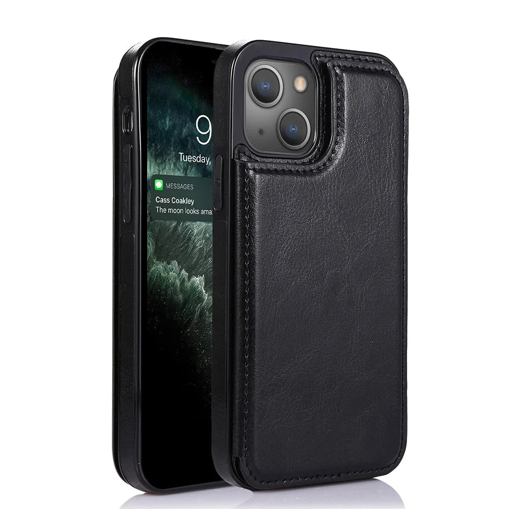 For iPhone 14 Plus Back Wallet Case with Card holder Black