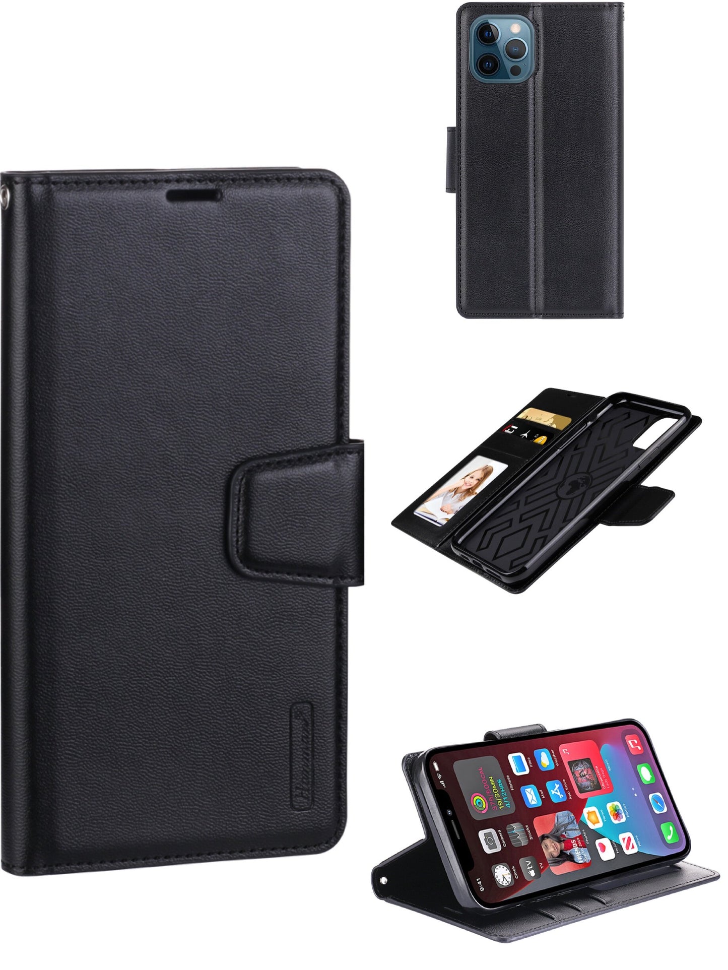 For iPhone 16 Pro Max Wallet Case Black Colour Flip Cover