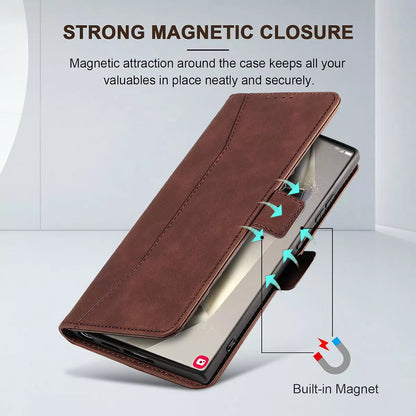 For Samsung Galaxy S24 Wallet Case Brown Colour Folio Flip Cover