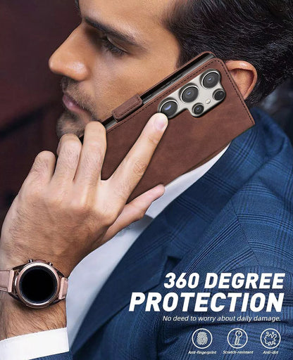 For Samsung Galaxy S24 Wallet Case Brown Colour Folio Flip Cover