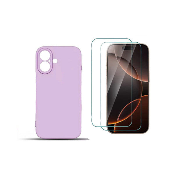 For iPhone 16 Plus Silicone Gel Purple case + 2 x Screen Protectors