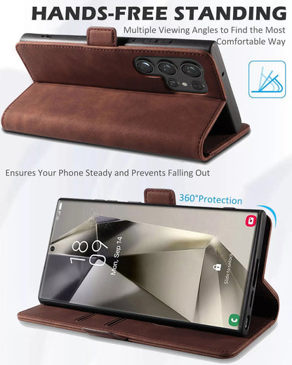 For Samsung Galaxy S24 Wallet Case Brown Colour Folio Flip Cover