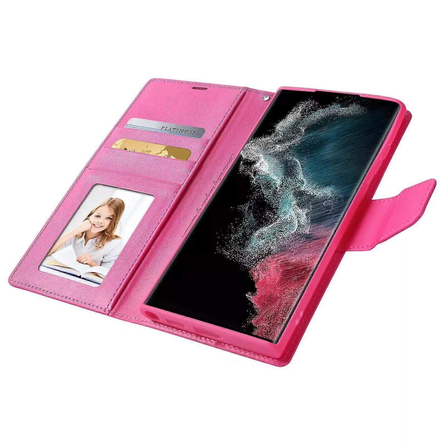 For Samsung Galaxy S25 Ultra Wallet Case with Card holder Hot pink Colour Flip Cover