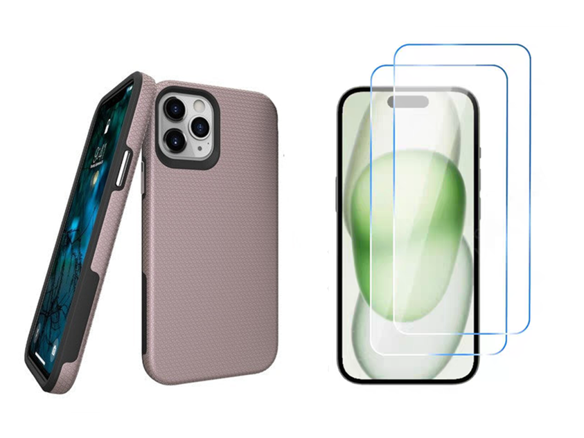 For iPhone 16 Pro Max Shockproof Rosegold Case +2 Glass Screen Protectors