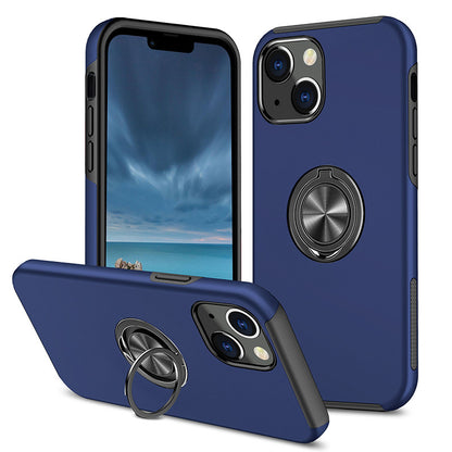 For iPhone 13 Slim Case with Metal Ring Stand-Navy Blue Colour
