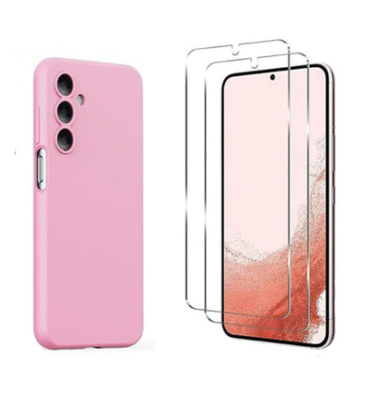 For Samsung Galaxy S24 Plus Silicone Shockproof Pink Case + 2 Screen Protectors