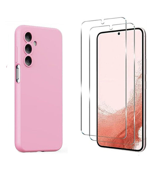 For Samsung Galaxy S23 Plus Silicone Shockproof Pink Case + 2 Screen Protectors