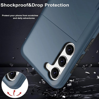 For Samsung Galaxy A56 5G Slide Card Holder Shockproof Back Case-Navy Blue